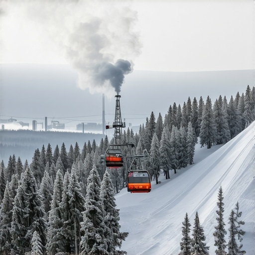 Zaleđena ski staza i stara žičara na Crnom Vrhu pod olujnim nebom