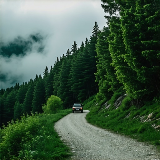 Golija planina i putevi kroz šumu Planinski predeo Golije sa gustom šumom i krivudavim putem pod maglom